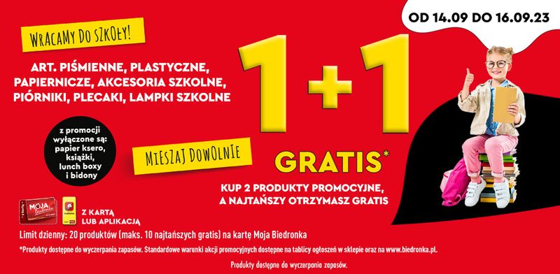 Wracamy do szkoły, 1+1 gratis w Biedronce