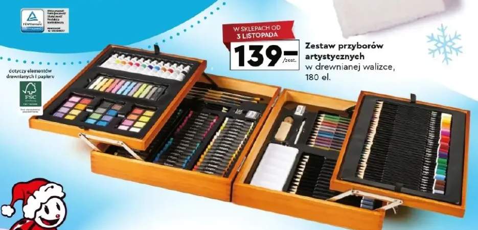 zestaw artystyczny w drewnianej walizce