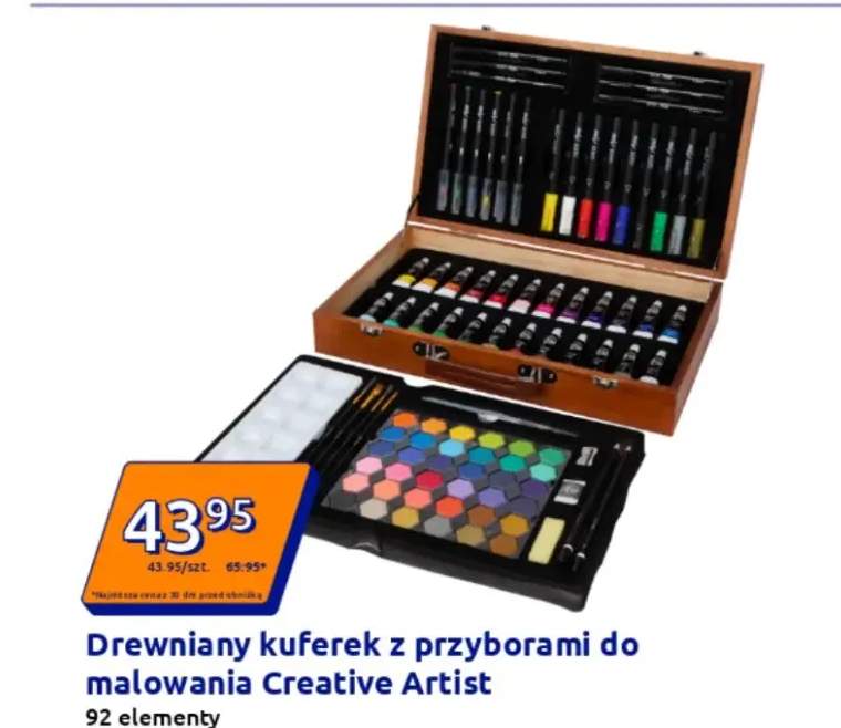 zestaw artystyczny w drewnianej walizce