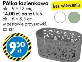 Półka łazienkowa ok. 19 × 12 cm, 14,00 zł, za szt. lub ok. 16 × 8,5 cm, w zestawie przyssawki
