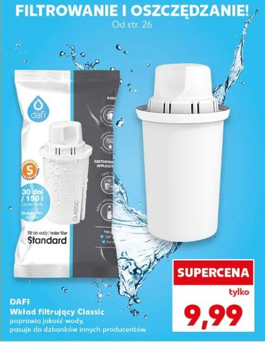 Wkład filtrujący Classic poprawia jakość wody, pasuje do dzbanków różnych producentów