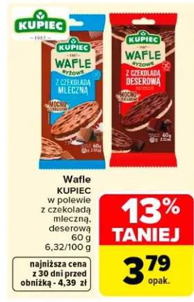 Wafle w polewie z czekoladą mleczną, deserową