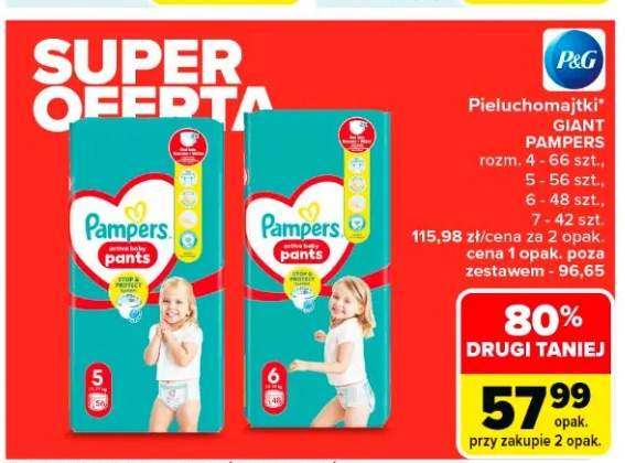 Pieluchomajtki Giant Pampers Pants rozm. 4-66 szt., 5-56 szt., 6-48 szt., 7-42 szt.