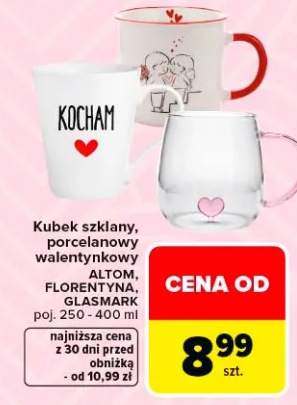 Kubek szklany, porcelanowy walentynkowy