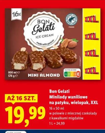 Lody waniliowe na patyku w mlecznej czekoladzie z kawałkami migdałów