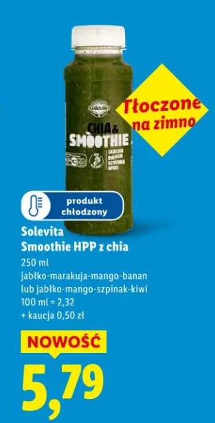 Smoothie HPP z chia jabłko-marakuja-mango-banan lub jabłko-mango-szpinak-kiwi