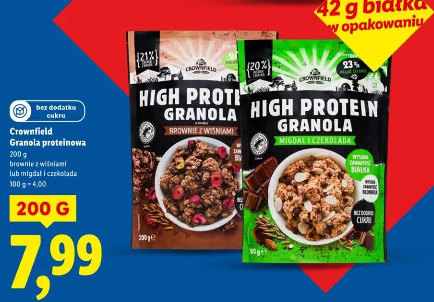 Granola proteinowa brownie z wiśniami lub migdał i czekolada