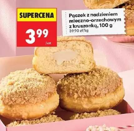 Pączek z nadzieniem mleczno-orzechowym z kruszonką