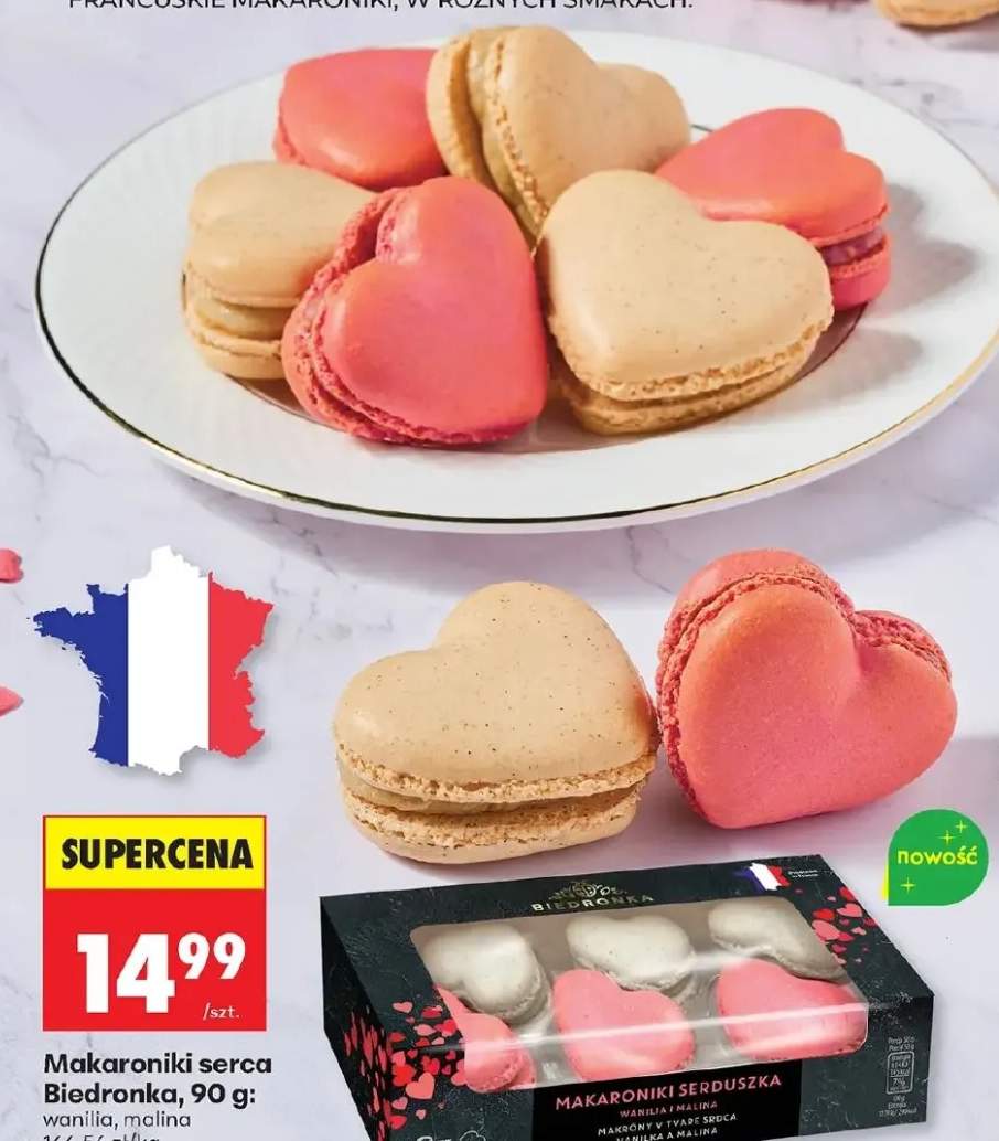 Makaroniki serca wanilia, malina