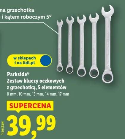 Zestaw kluczy oczkowych z grzechotką, 5 elementów