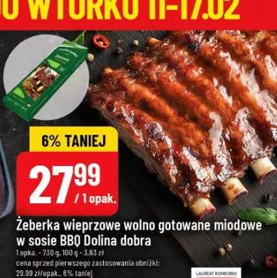 Żeberka wieprzowe wolno gotowane miodowe w sosie BBQ