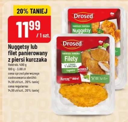 Nuggetsy lub filet panierowany z piersi kurczaka