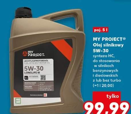 Olej silnikowy 5W-30 synteza HC, do stosowania w silnikach benzynowych i dieselowskich z lub bez turbo