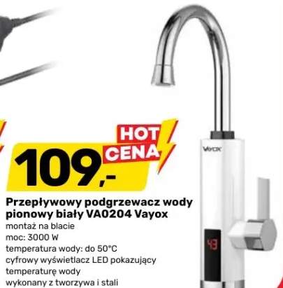 Przepływowy podgrzewacz wody pionowy biały VA0204 Vayox