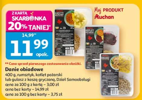 Danie obiadowe rumsztyk, kotlet poznański lub gulasz z kaszą gryczaną