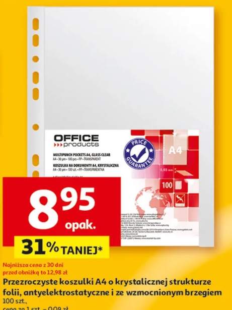 Przezroczyste koszulki A4 o krystalicznej strukturze folii, antyelektrostatyczne i ze wzmocnionym brzegiem