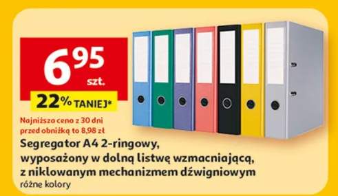 Segregator A4 2-ringowy wyposażony w dolną listwę wzmacniającą z niklowanym mechanizmem dźwigniowym