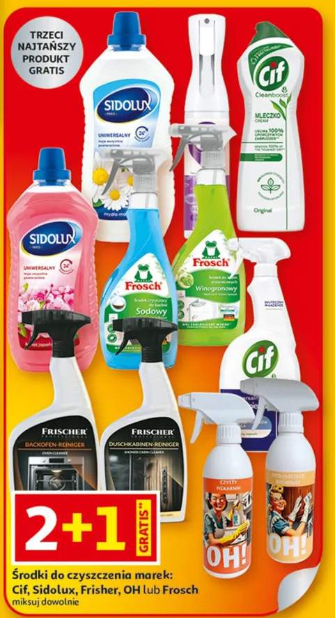 Środki do czyszczenia marek: Cif, Sidolux, Frisher, OH lub Frosch