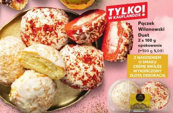 Pączek 2-pak z nadzieniem o smaku creme brulee wykończony złotą dekoracją