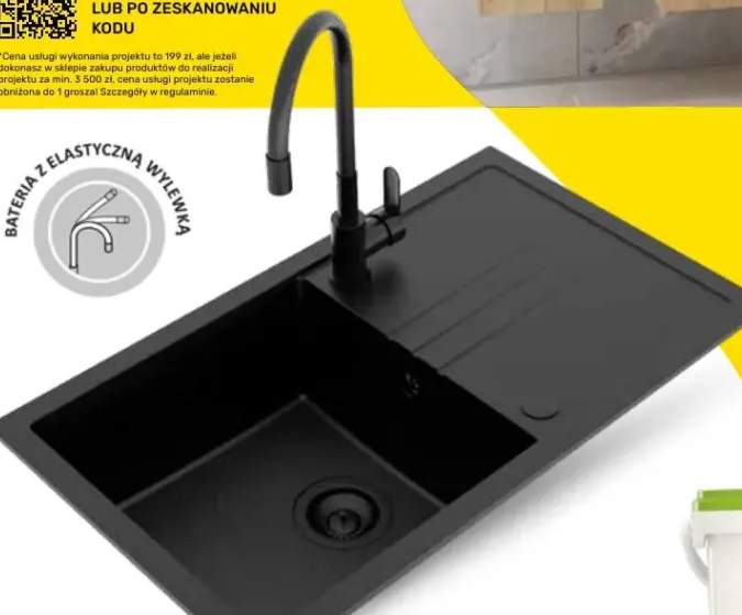 Zlewozmywak granitowy IRID z baterią z elastyczną wylewką