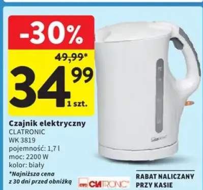 Czajnik elektryczny pojemność: 1,7 l moc: 2200 W kolor: biały