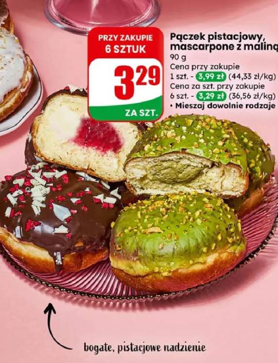 Pączek pistacjowy, mascarpone z maliną