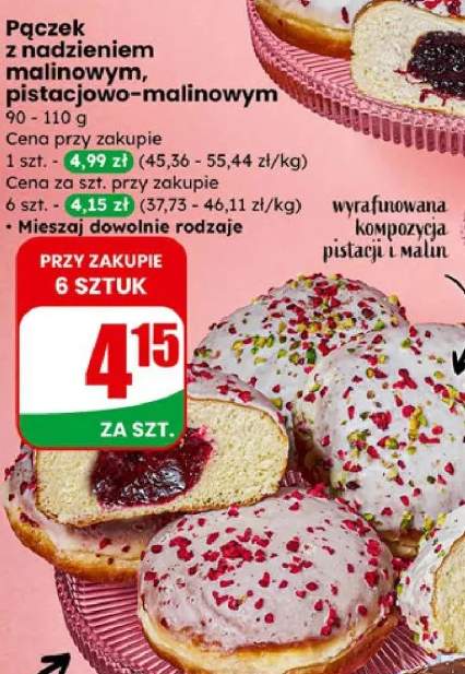 Pączek z nadzieniem malinowym, pistacjowo-malinowym