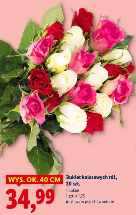 Bukiet kolorowych róż 20 szt.
