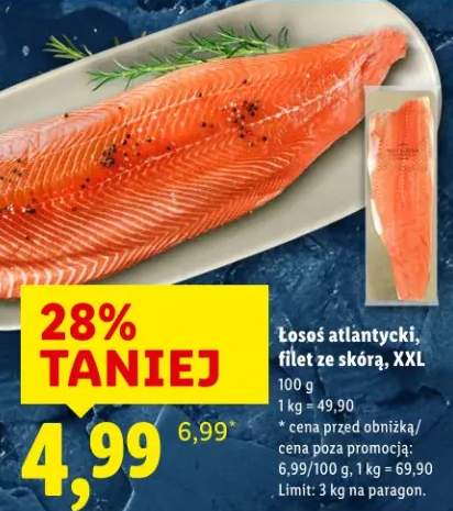 Łosoś atlantycki, filet ze skórą, XXL