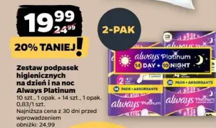 Zestaw podpasek higienicznych na dzień i na noc Platinum