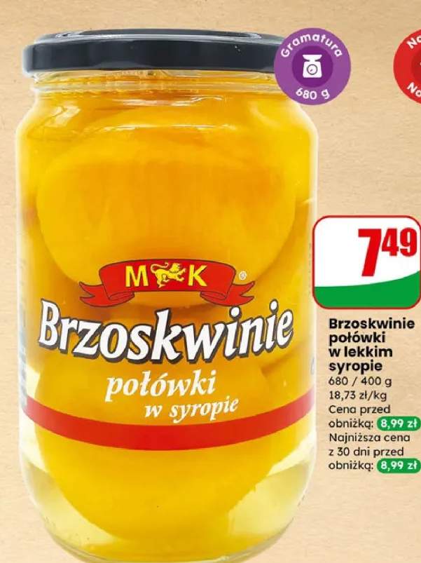 Brzoskwinie połówki w lekkim syropie