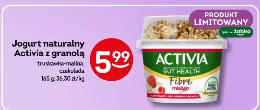 Jogurt naturalny Activia z granolą truskawka-malina, czekolada