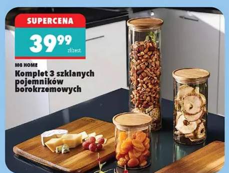 Komplet 3 szklanych pojemników z borokrzemowych