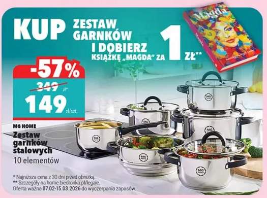 Zestaw garnków stalowych 10 elementów + książka Magda za 1 zł