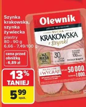 Szynka krakowska, szynka żywiecka plastry