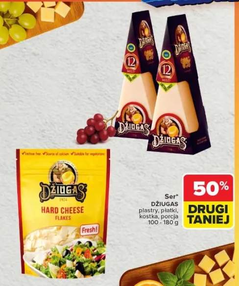 Ser dziugas plastry, płatki, kostka, porcja