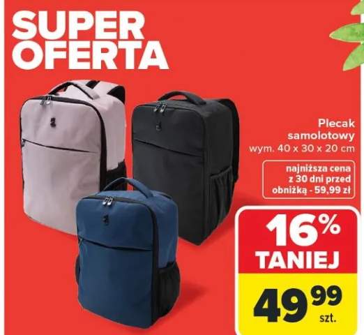 Plecak samolotowy wym. 40 x 30 x 20 cm