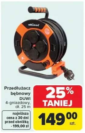 Przedłużacz bębnowy 4-gniazdowy, kolorowy dł. 25 m