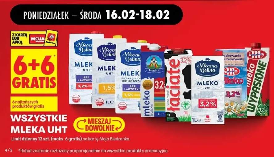 Wszystkie mleka UHT 6+6 GRATIS