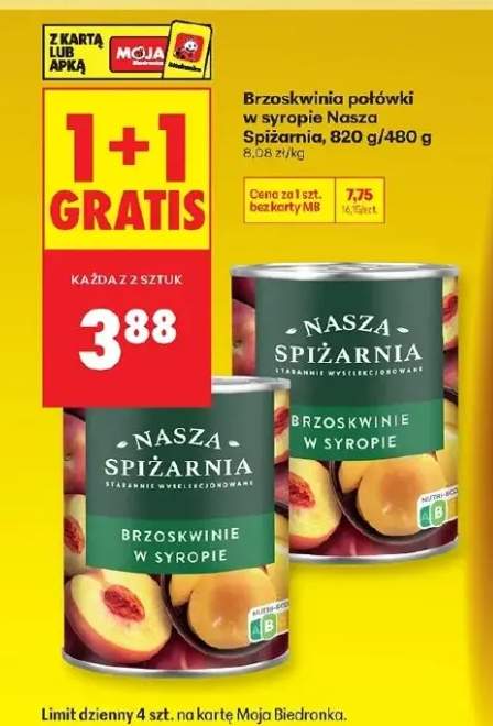Brzoskwinie połówki w syropie 1+1 GRATIS