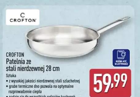 Patelnia ze stali nierdzewnej 28 cm z wysokiej jakości nierdzewnej stali szlachetnej, grube termiczne dno pozwala na optymalne rozprowadzenie ciepła, nadaje się do wszystkich rodzajów kuchenek