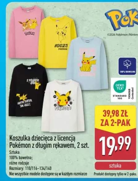 Koszulka dziecięca z licencją Pokémon z długim rękawem, 2 szt.