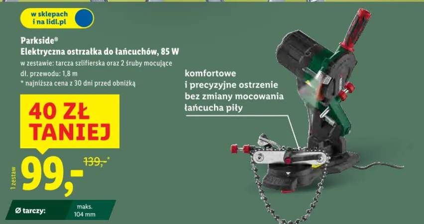 Elektryczna ostrzałka do łańcuchów, 85 W