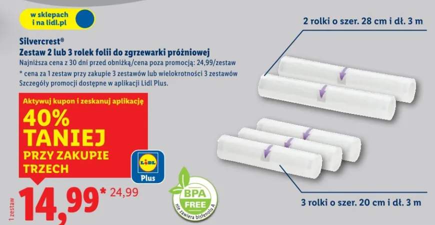 Zestaw 2 lub 3 rolek folii do zgrzewarki próżniowej