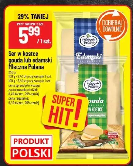 Ser w kostce gouda lub edamski Mleczna Polana