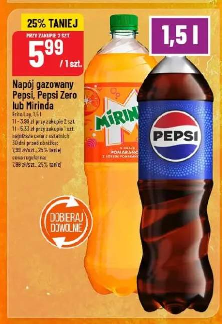 Napój gazowany Pepsi, Pepsi Zero lub Mirinda