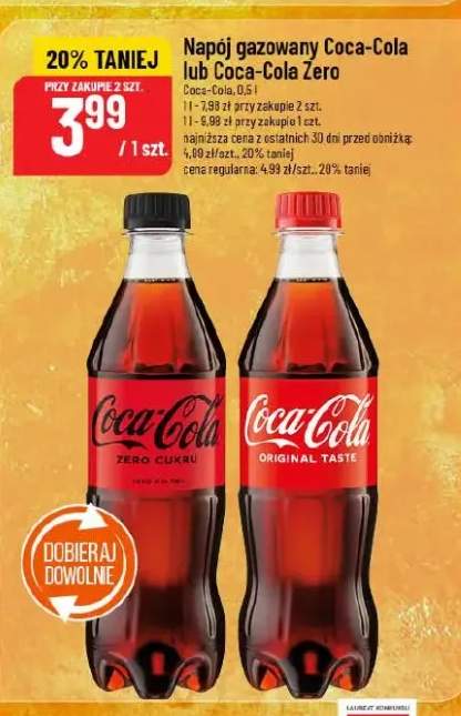 Napój gazowany Coca-Cola lub Coca-Cola Zero