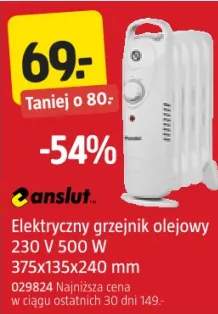 Elektryczny grzejnik olejowy 230 V 500 W 375x135x240 mm anslut