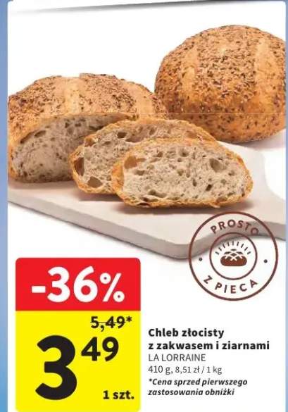 Chleb złocisty z zakwasem i ziarnami 410 g, 8,51 zł / 1 kg