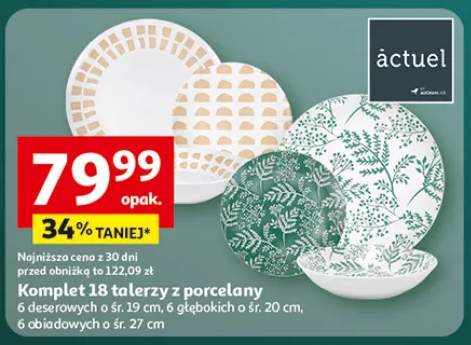 Komplet 18 talerzy z porcelany 6 deserowych o śr. 19cm, 6 płaskich o śr. 20cm, 6 obiadowych o śr. 27cm